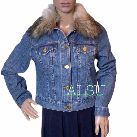 💖MEGA SALE💖💥 Faux Fur Denim Jacket Collar LightInd JF91EU3N37 - Picture 1 of 8